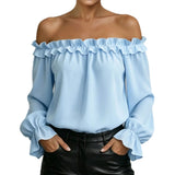 Spring Summer New Elegant Casual Ruffle Off-Shoulder Long-Sleeve Shirt For Women