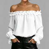 Spring Summer New Elegant Casual Ruffle Off-Shoulder Long-Sleeve Shirt For Women